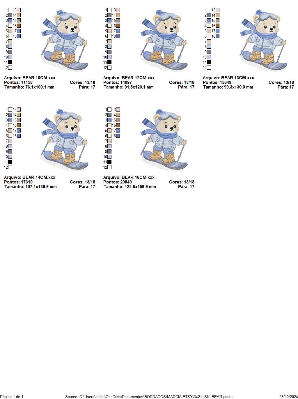 Ski Bear embroidery designs - Male Bear Skiing embroidery design machine embroidery pattern - Baby boy embroidery file - instant download