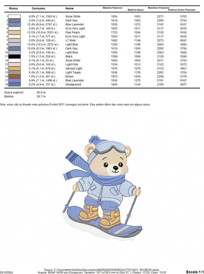 Ski Bear embroidery designs - Male Bear Skiing embroidery design machine embroidery pattern - Baby boy embroidery file - instant download