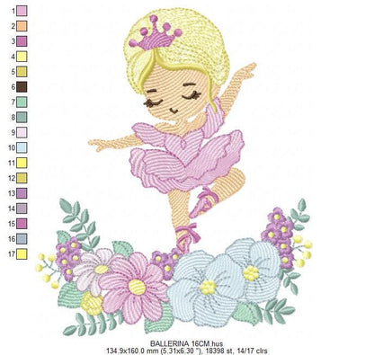 Ballerina embroidery designs - Ballet dancer with flowers embroidery design machine embroidery pattern - Baby girl file - instant download
