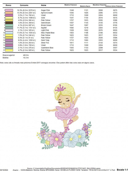 Ballerina embroidery designs - Ballet dancer with flowers embroidery design machine embroidery pattern - Baby girl file - instant download