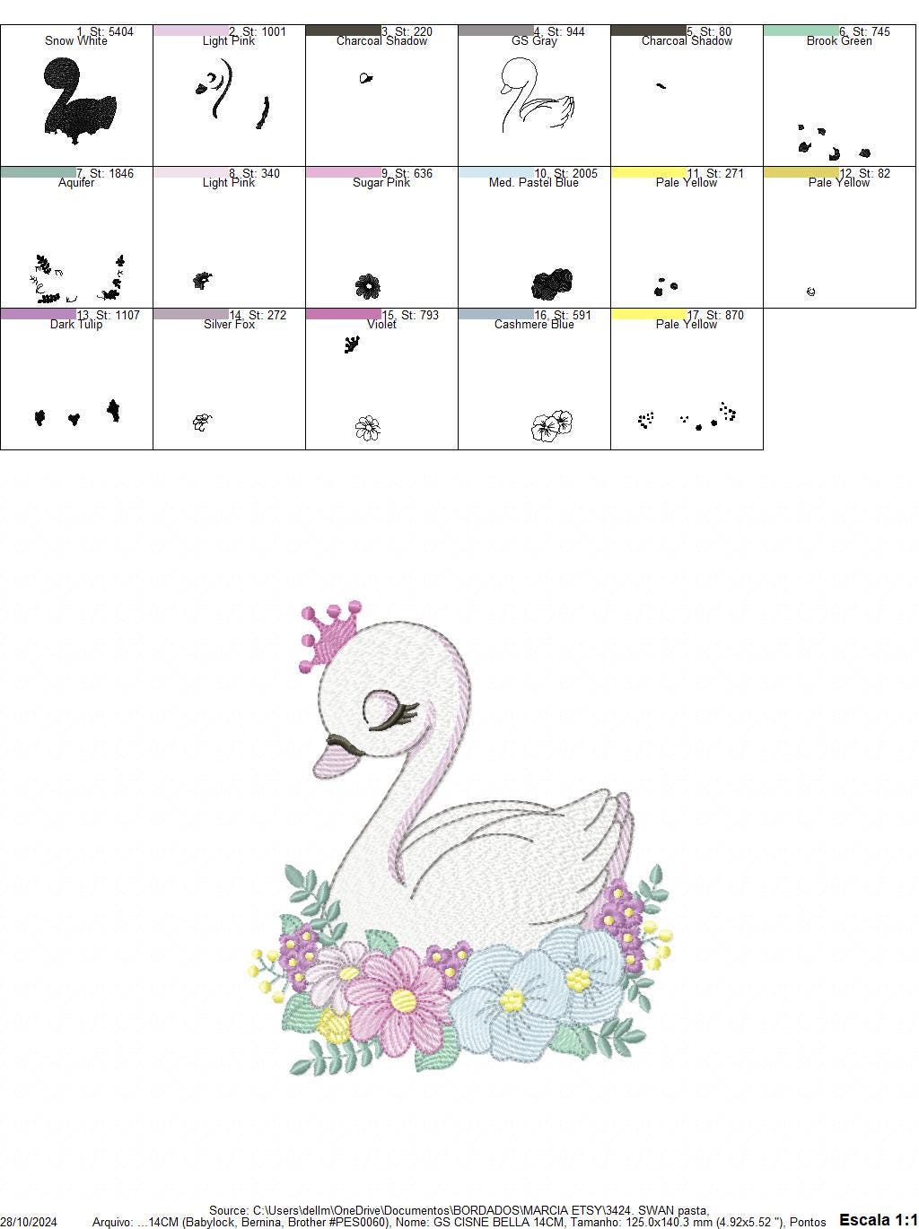 Swan with crown embroidery designs - Baby Girl embroidery design machine embroidery pattern - Swan with flowers - Instant download pes jef
