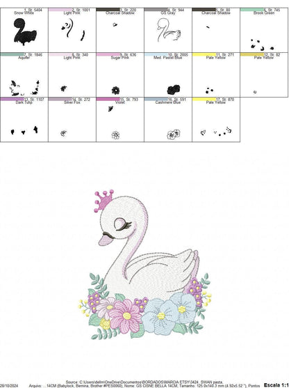 Swan with crown embroidery designs - Baby Girl embroidery design machine embroidery pattern - Swan with flowers - Instant download pes jef