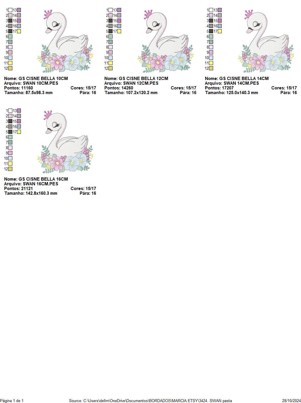 Swan with crown embroidery designs - Baby Girl embroidery design machine embroidery pattern - Swan with flowers - Instant download pes jef