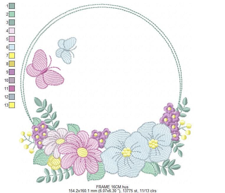 Frame with flowers embroidery designs - Floral Laurel Shape embroidery design machine embroidery pattern - Baby girl - instant download pes