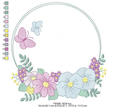 Frame with flowers embroidery designs - Floral Laurel Shape embroidery design machine embroidery pattern - Baby girl - instant download pes