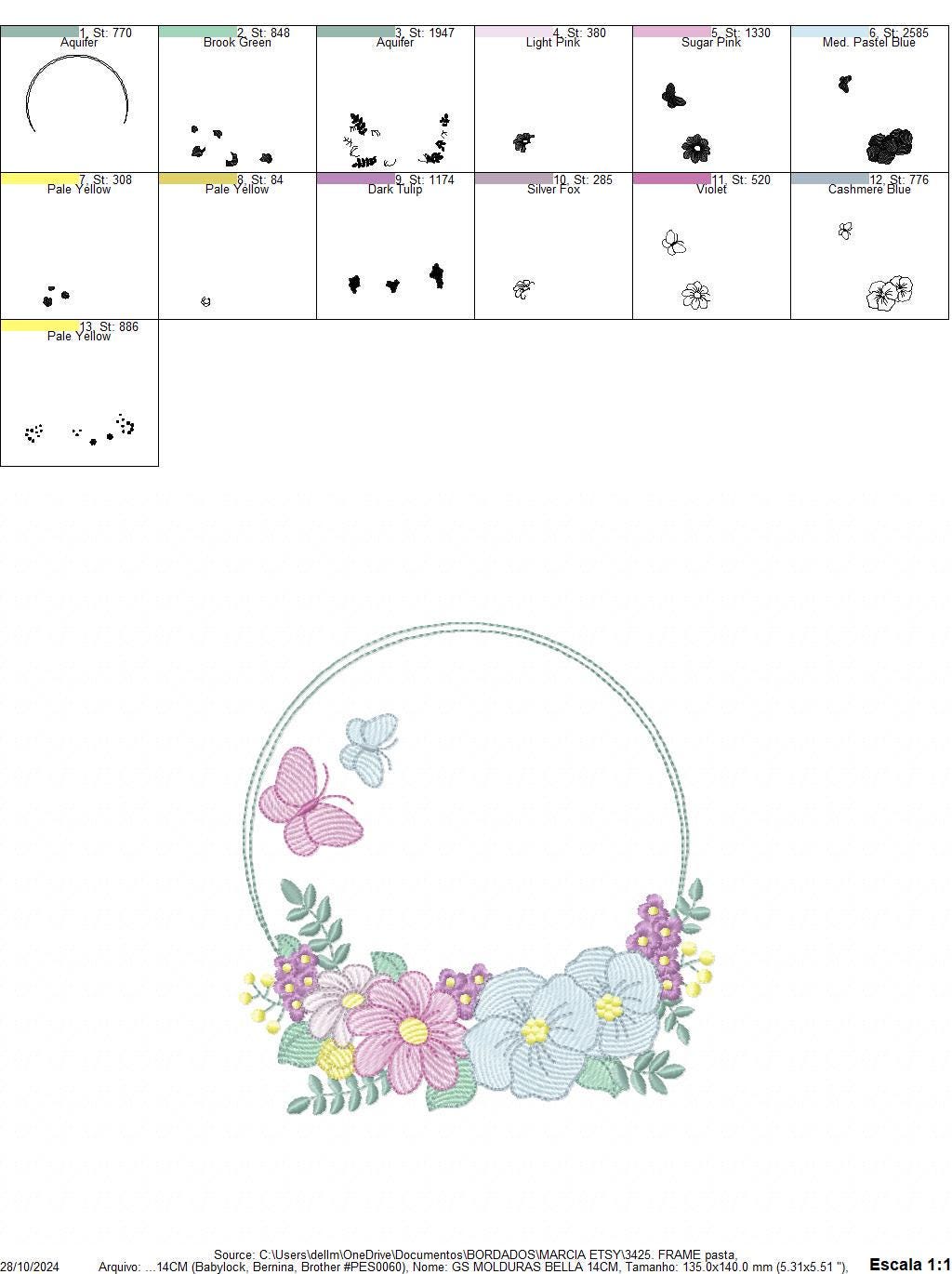 Frame with flowers embroidery designs - Floral Laurel Shape embroidery design machine embroidery pattern - Baby girl - instant download pes