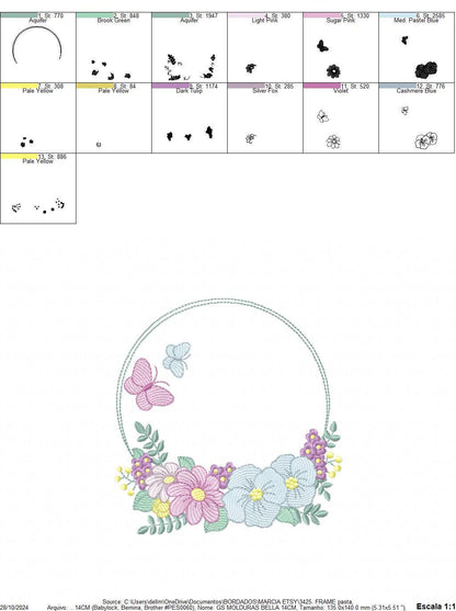 Frame with flowers embroidery designs - Floral Laurel Shape embroidery design machine embroidery pattern - Baby girl - instant download pes