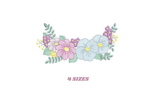 Flower Frame embroidery designs - Kitchen Towel Floral embroidery design machine embroidery pattern - Flower Wreath file - instant download