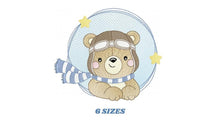 Cargar imagen en el visor de la galería, Pilot Bear embroidery designs - Plane embroidery design machine embroidery pattern - Aviator Teddy bear embroidery file - instant download
