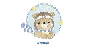 Pilot Bear embroidery designs - Plane embroidery design machine embroidery pattern - Aviator Teddy bear embroidery file - instant download