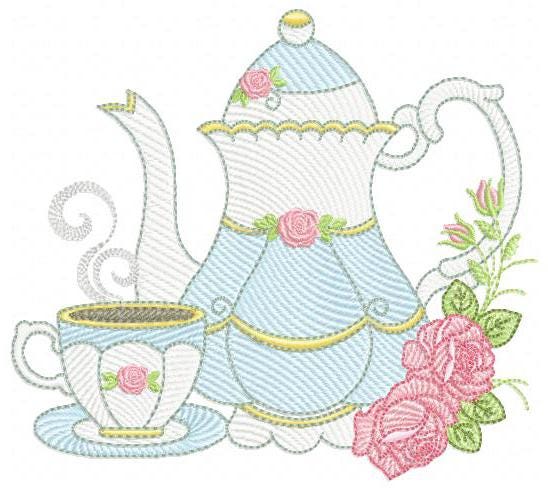 Teapot wih roses embroidery design - Cup with flowers embroidery designs machine embroidery pattern - Kitchen Towel file - Instant download