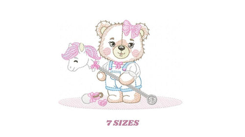 Bear embroidery designs - Girl bear with toys embroidery design machine embroidery pattern - Bear with horse embroidery - instant download