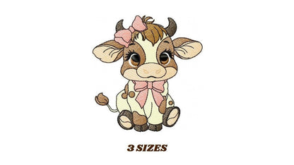 Cow with bow lace embroidery design - Farm Animal Ranch embroidery design machine embroidery pattern - Kitchen Towel file - Instant download