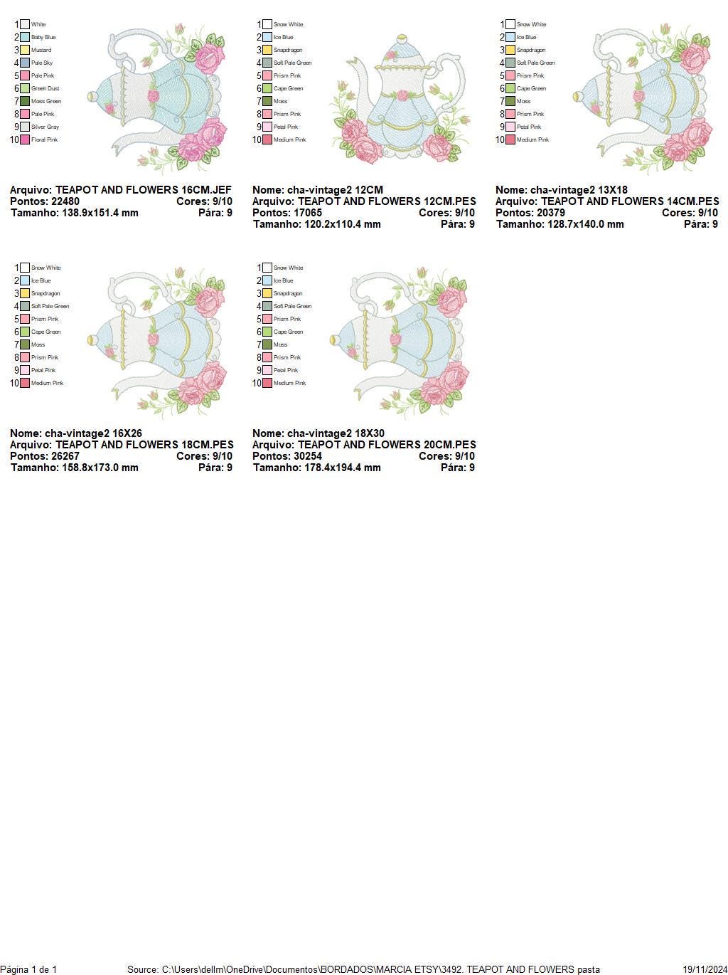 Teapot wih roses embroidery design - Cup with flowers embroidery designs machine embroidery pattern - Kitchen Towel file - Instant download