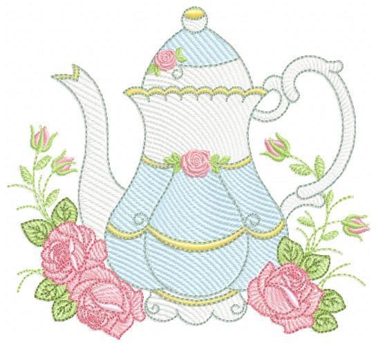 Teapot wih roses embroidery design - Cup with flowers embroidery designs machine embroidery pattern - Kitchen Towel file - Instant download