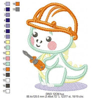 Load image into Gallery viewer, Dinosaur embroidery designs - Constructor Dino embroidery machine embroidery pattern - Contractor Safety Helmet Applique - Instant download
