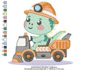 Dinosaur embroidery designs - Constructor Dino embroidery design machine embroidery pattern - Baby Boy builder bulldozer - Instant download