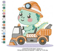 Cargar imagen en el visor de la galería, Dinosaur embroidery designs - Constructor Dino embroidery design machine embroidery pattern - Baby Boy builder bulldozer - Instant download
