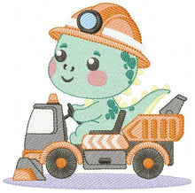 Cargar imagen en el visor de la galería, Dinosaur embroidery designs - Constructor Dino embroidery design machine embroidery pattern - Baby Boy builder bulldozer - Instant download
