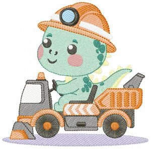 Dinosaur embroidery designs - Constructor Dino embroidery design machine embroidery pattern - Baby Boy builder bulldozer - Instant download