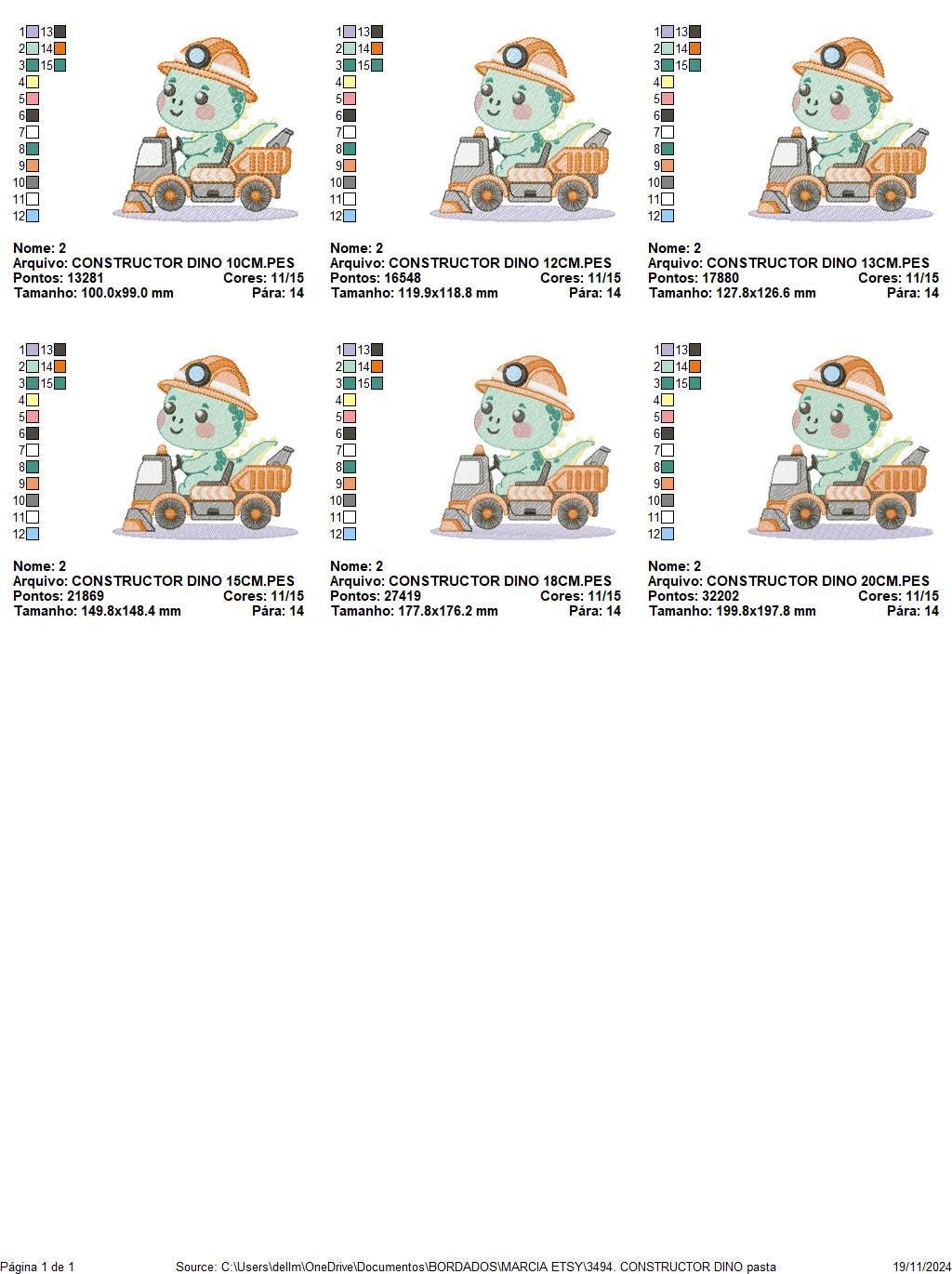 Dinosaur embroidery designs - Constructor Dino embroidery design machine embroidery pattern - Baby Boy builder bulldozer - Instant download