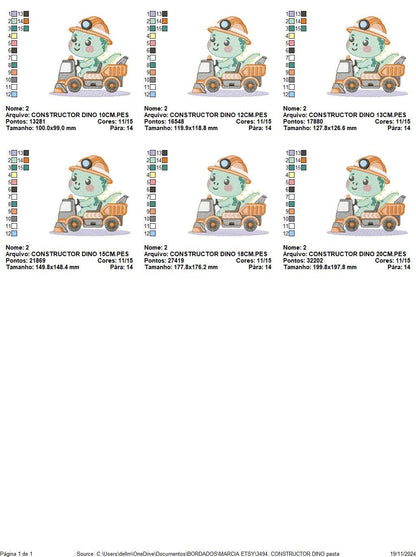 Dinosaur embroidery designs - Constructor Dino embroidery design machine embroidery pattern - Baby Boy builder bulldozer - Instant download