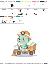 Cargar imagen en el visor de la galería, Dinosaur embroidery designs - Constructor Dino embroidery design machine embroidery pattern - Baby Boy builder bulldozer - Instant download
