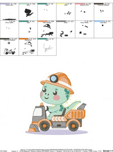 Dinosaur embroidery designs - Constructor Dino embroidery design machine embroidery pattern - Baby Boy builder bulldozer - Instant download