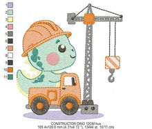 Cargar imagen en el visor de la galería, Dinosaur embroidery designs - Constructor Dino embroidery design machine embroidery pattern - Baby Boy builder Crane - Instant download pes
