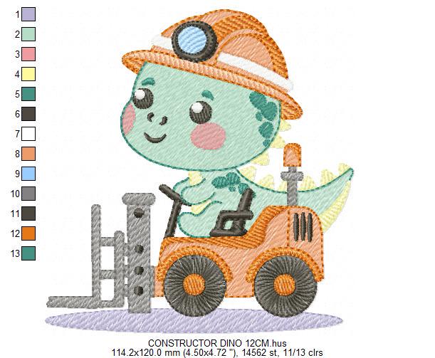 Dinosaur embroidery designs - Constructor Dino embroidery design machine embroidery pattern - Baby Boy builder fork-lift - Instant download