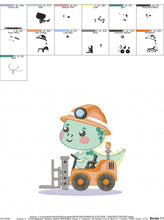 Cargar imagen en el visor de la galería, Dinosaur embroidery designs - Constructor Dino embroidery design machine embroidery pattern - Baby Boy builder fork-lift - Instant download
