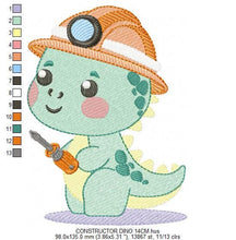 Cargar imagen en el visor de la galería, Dinosaur embroidery designs - Constructor Dino embroidery design machine embroidery pattern - Baby Boy builder contractor - Instant download
