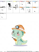 Cargar imagen en el visor de la galería, Dinosaur embroidery designs - Constructor Dino embroidery design machine embroidery pattern - Baby Boy builder contractor - Instant download
