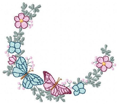 Flower Frame With butterflies embroidery designs - Delicate Butterfly embroidery design machine embroidery pattern - Wreath embroidery file