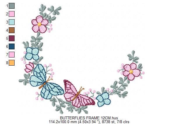 Flower Frame With butterflies embroidery designs - Delicate Butterfly embroidery design machine embroidery pattern - Wreath embroidery file