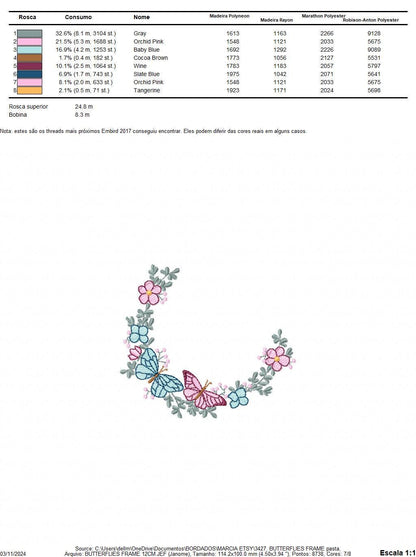 Flower Frame With butterflies embroidery designs - Delicate Butterfly embroidery design machine embroidery pattern - Wreath embroidery file
