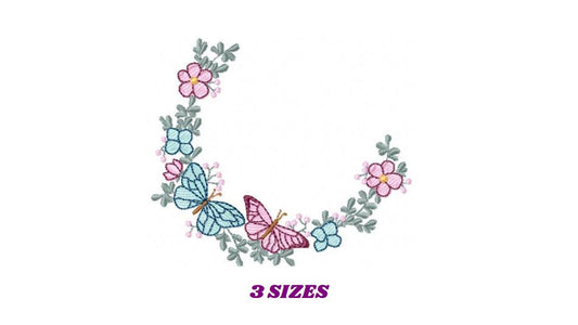 Flower Frame With butterflies embroidery designs - Delicate Butterfly embroidery design machine embroidery pattern - Wreath embroidery file