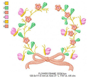 Laurel with lace and flowers embroidery designs - Floral wreath embroidery design machine embroidery pattern - instant digital download pes