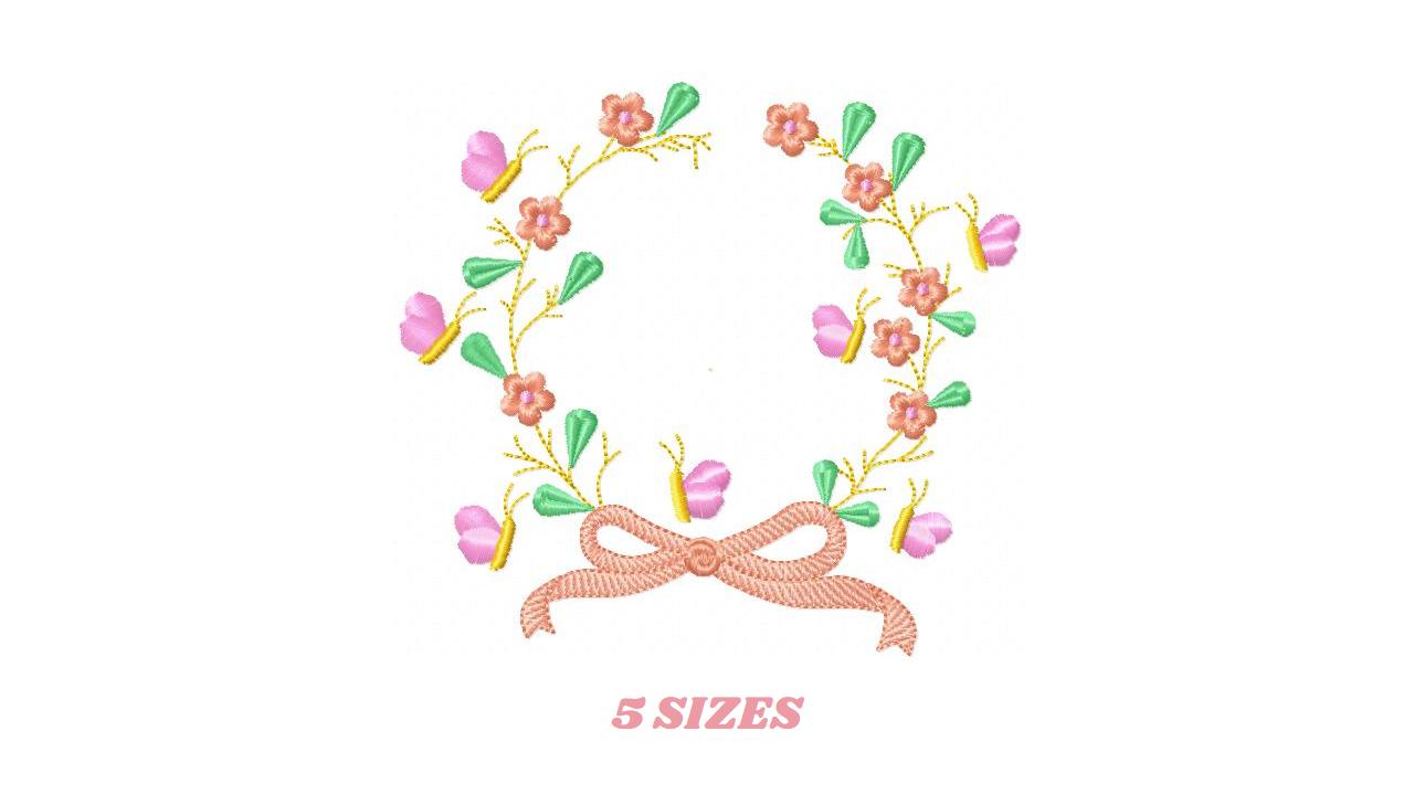 Laurel with lace and flowers embroidery designs - Floral wreath embroidery design machine embroidery pattern - instant digital download pes