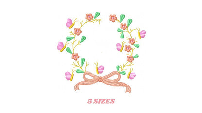 Laurel with lace and flowers embroidery designs - Floral wreath embroidery design machine embroidery pattern - instant digital download pes