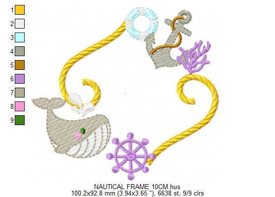 Whale Frame embroidery designs - Anchor embroidery design machine embroidery pattern - Ocean embroidery file - sea animal - Instant download