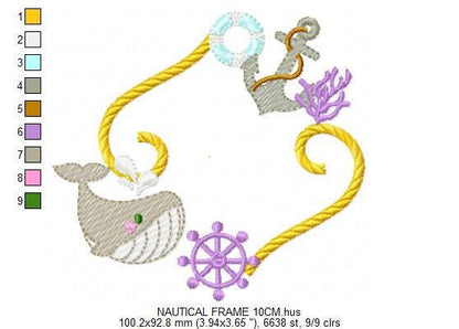 Whale Frame embroidery designs - Anchor embroidery design machine embroidery pattern - Ocean embroidery file - sea animal - Instant download