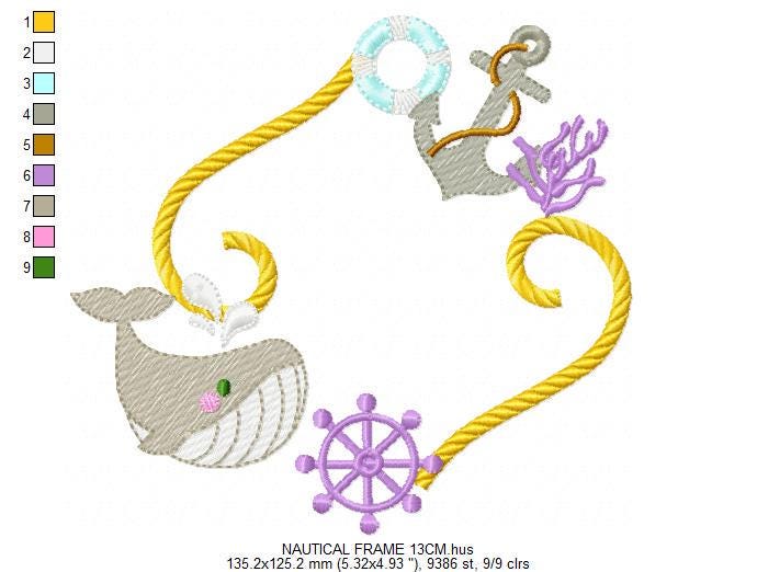 Whale Frame embroidery designs - Anchor embroidery design machine embroidery pattern - Ocean embroidery file - sea animal - Instant download