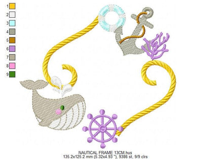 Whale Frame embroidery designs - Anchor embroidery design machine embroidery pattern - Ocean embroidery file - sea animal - Instant download