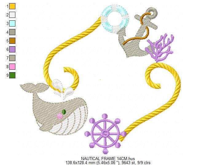 Whale Frame embroidery designs - Anchor embroidery design machine embroidery pattern - Ocean embroidery file - sea animal - Instant download