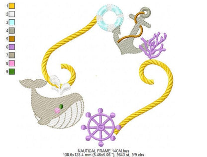 Whale Frame embroidery designs - Anchor embroidery design machine embroidery pattern - Ocean embroidery file - sea animal - Instant download
