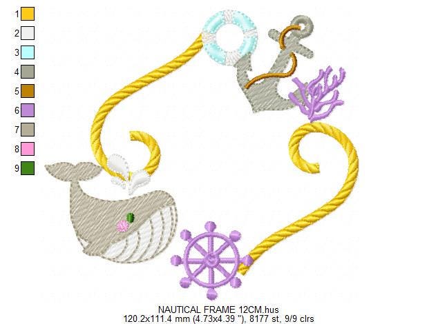 Whale Frame embroidery designs - Anchor embroidery design machine embroidery pattern - Ocean embroidery file - sea animal - Instant download