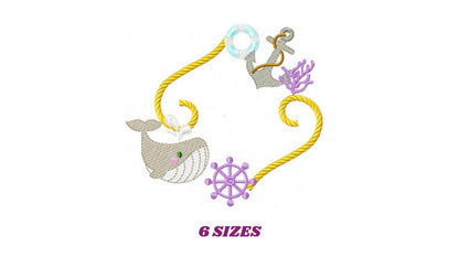 Whale Frame embroidery designs - Anchor embroidery design machine embroidery pattern - Ocean embroidery file - sea animal - Instant download