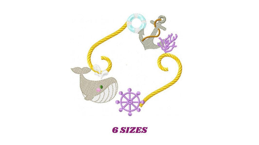 Whale Frame embroidery designs - Anchor embroidery design machine embroidery pattern - Ocean embroidery file - sea animal - Instant download