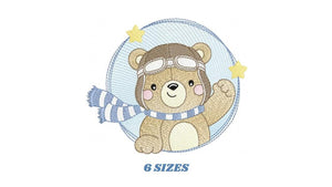 Pilot Bear embroidery designs - Plane embroidery design machine embroidery pattern - Aviator Teddy bear frame file - Instant download pes